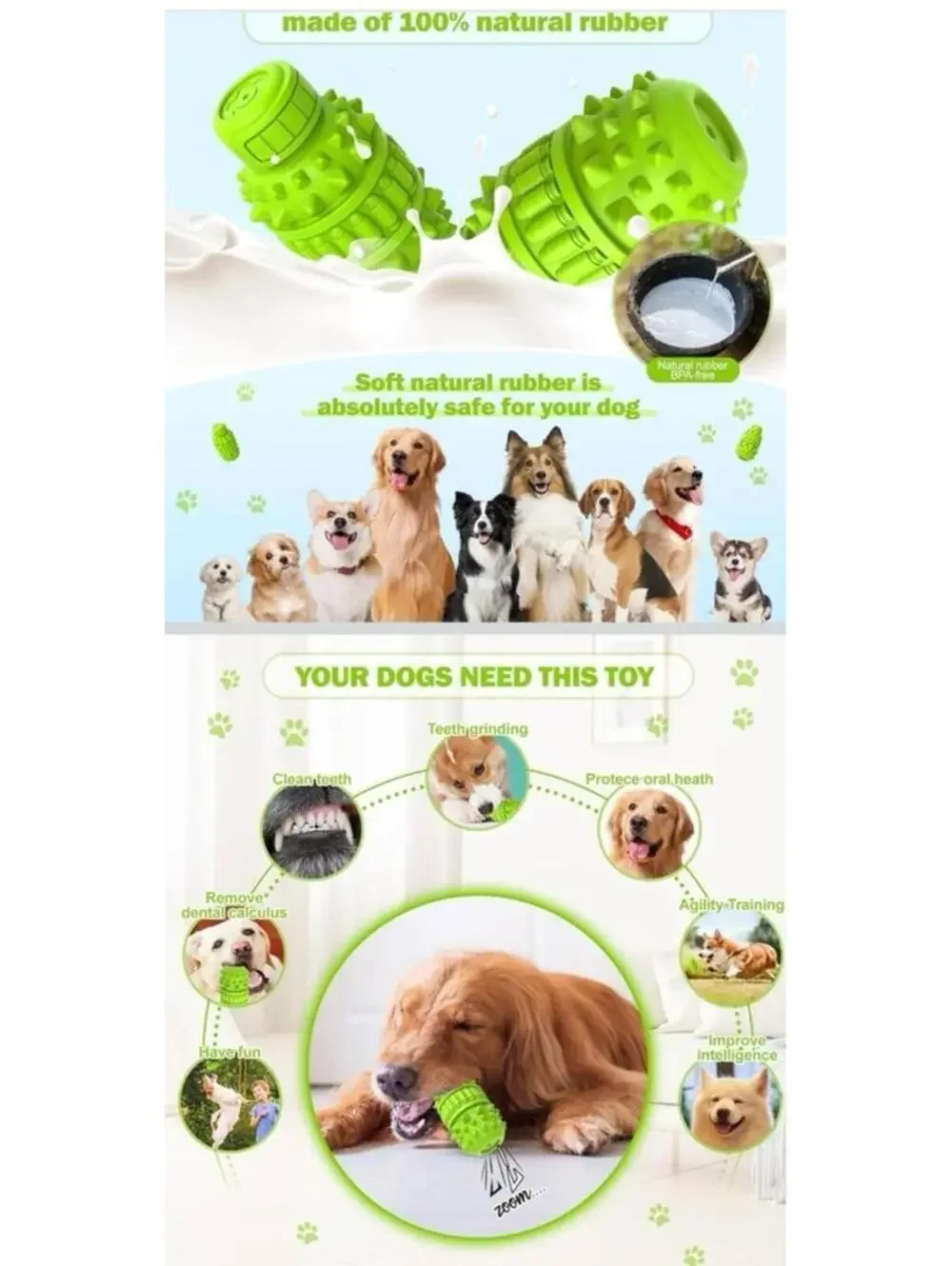Natural Rubber Dog Toy for Large Dogs Aggressive Chewers BPA-Free Squeaky Fun